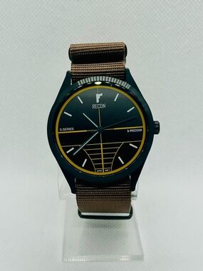 Recon S-Series Black Tactical Watch Brown NATO Strap Quartz Watch w/ Box